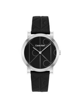 Allover Emblem Dial Leather Strap Watch