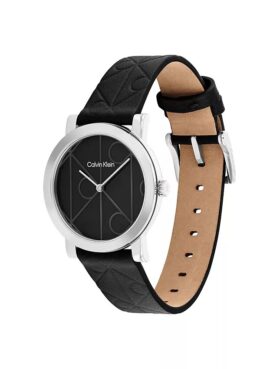 Allover Emblem Dial Leather Strap Watch