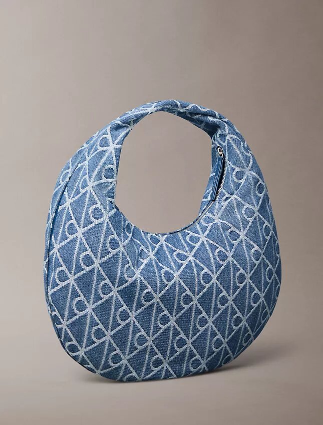 Allover Emblem Logo Denim Hobo Bag Allover Emblem Logo Denim Hobo Bag