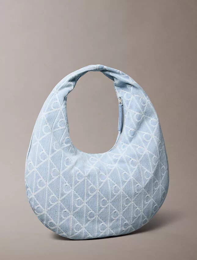 Allover Emblem Logo Denim Hobo Bag Allover Emblem Logo Denim Hobo Bag