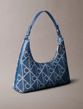 Allover Emblem Logo Denim Shoulder Bag