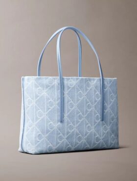 Allover Emblem Logo Denim Small Tote Bag
