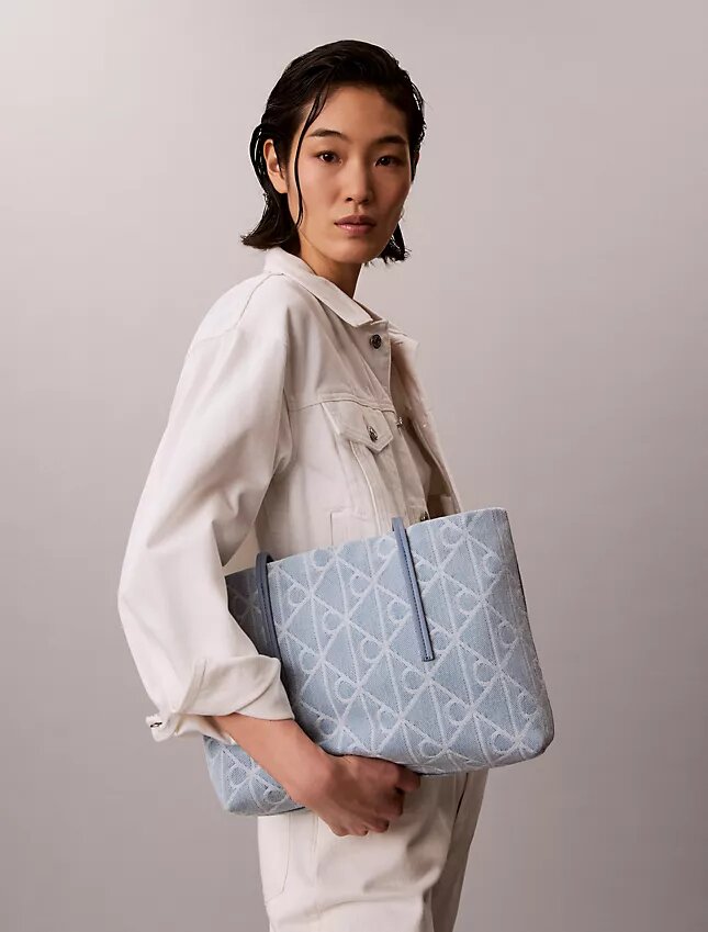 Allover Emblem Logo Denim Small Tote Bag Allover Emblem Logo Denim Small Tote Bag