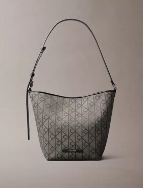 Allover Emblem Logo Jacquard Bucket Bag with Pouch