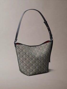 Allover Emblem Logo Jacquard Bucket Bag with Pouch
