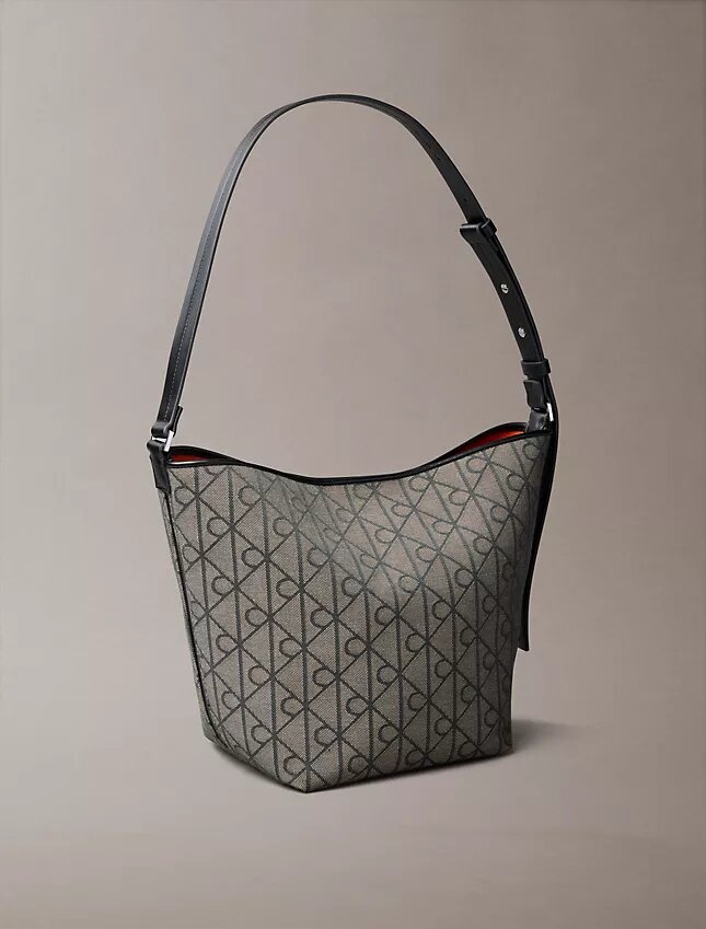 Allover Emblem Logo Jacquard Bucket Bag with Pouch Allover Emblem Logo Jacquard Bucket Bag with Pouch