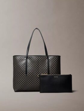 Allover Emblem Logo Small Tote Bag with Pouch