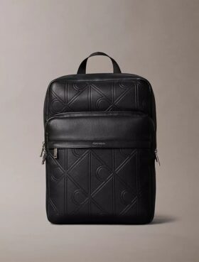 Allover Embossed Emblem Logo Round Backpack