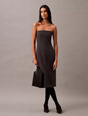 Brushed Wool Blend Strapless Dress