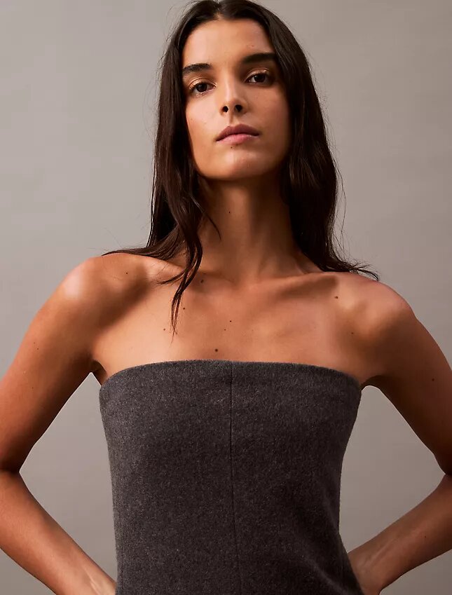 Brushed Wool Blend Strapless Dress Brushed Wool Blend Strapless Dress