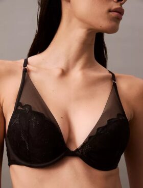 Ck Black Floral Lace Plunge Bra