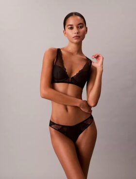 Ck Black Geo Lace Lightly Lined Plunge Bra