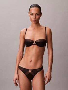 Ck Black Geo Lace Unlined Balconette Bra