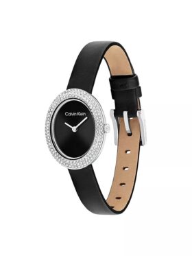 Contoured Bezel Oval Dial Leather Strap Watch