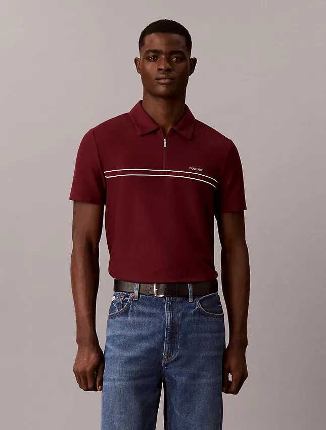 Contrast Piping Quarter Zip Polo Shirt Contrast Piping Quarter Zip Polo Shirt