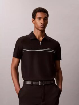 Contrast Piping Quarter Zip Polo Shirt