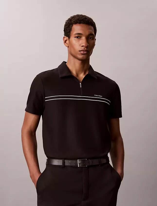 Contrast Piping Quarter Zip Polo Shirt Contrast Piping Quarter Zip Polo Shirt