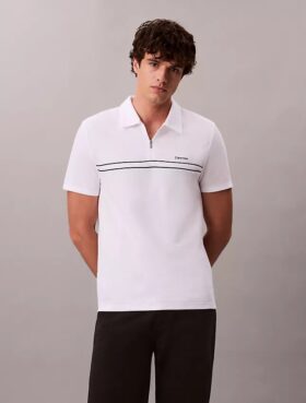 Contrast Piping Quarter Zip Polo Shirt