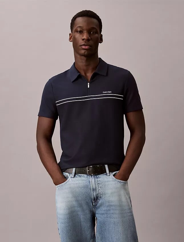 Contrast Piping Quarter Zip Polo Shirt Contrast Piping Quarter Zip Polo Shirt