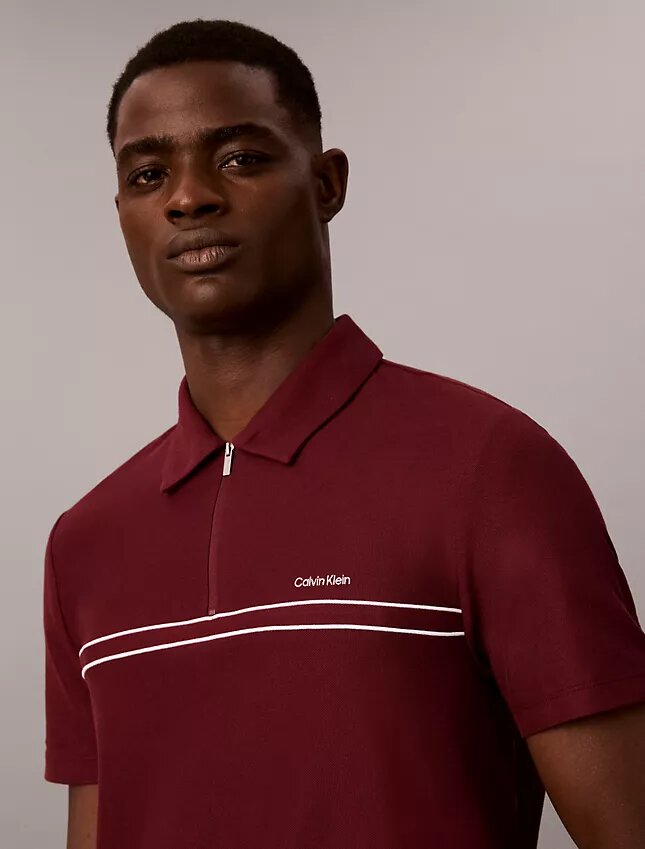 Contrast Piping Quarter Zip Polo Shirt Contrast Piping Quarter Zip Polo Shirt