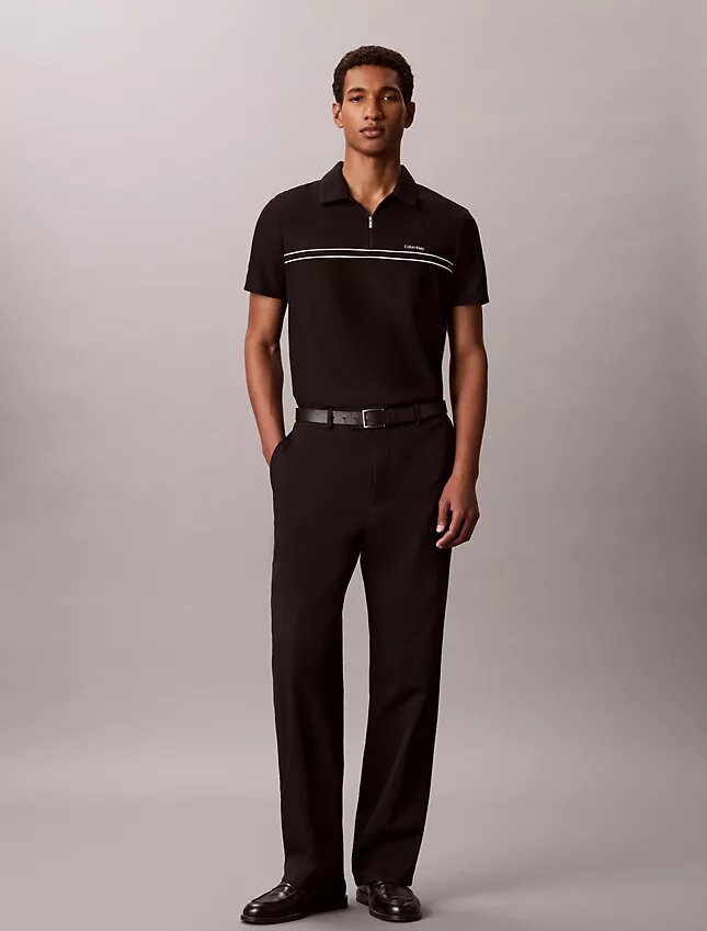 Contrast Piping Quarter Zip Polo Shirt Contrast Piping Quarter Zip Polo Shirt