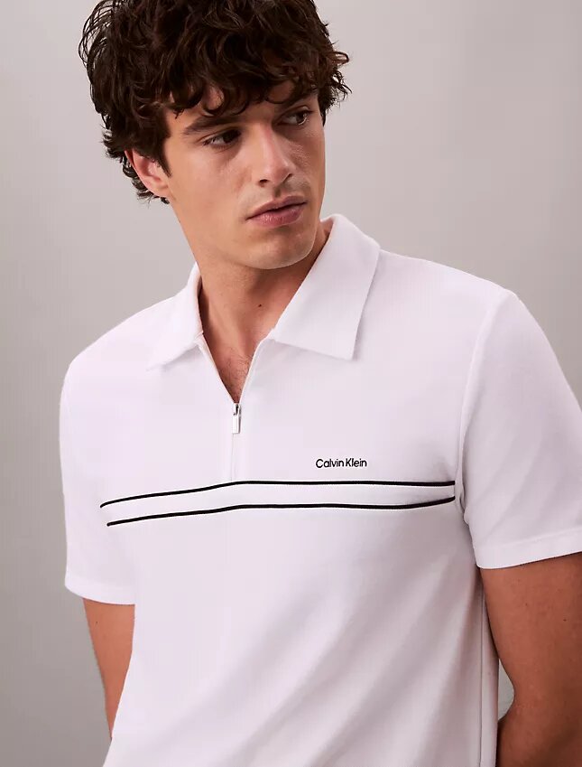 Contrast Piping Quarter Zip Polo Shirt Contrast Piping Quarter Zip Polo Shirt