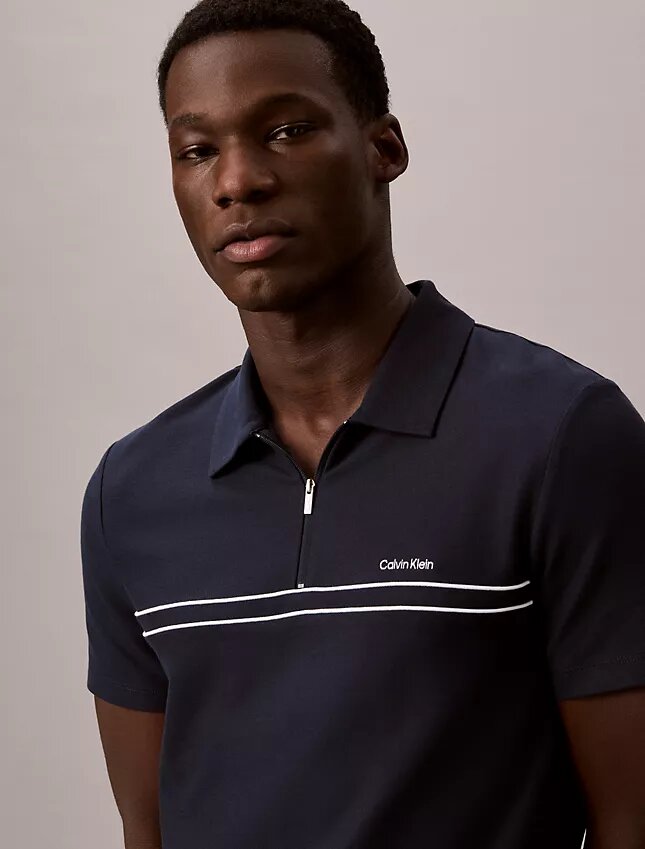 Contrast Piping Quarter Zip Polo Shirt Contrast Piping Quarter Zip Polo Shirt