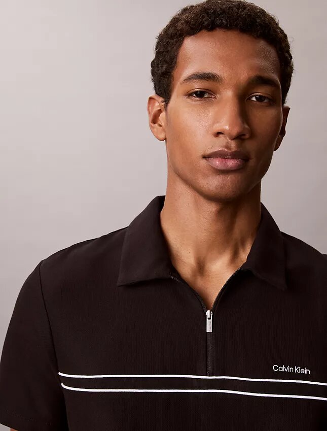 Contrast Piping Quarter Zip Polo Shirt Contrast Piping Quarter Zip Polo Shirt