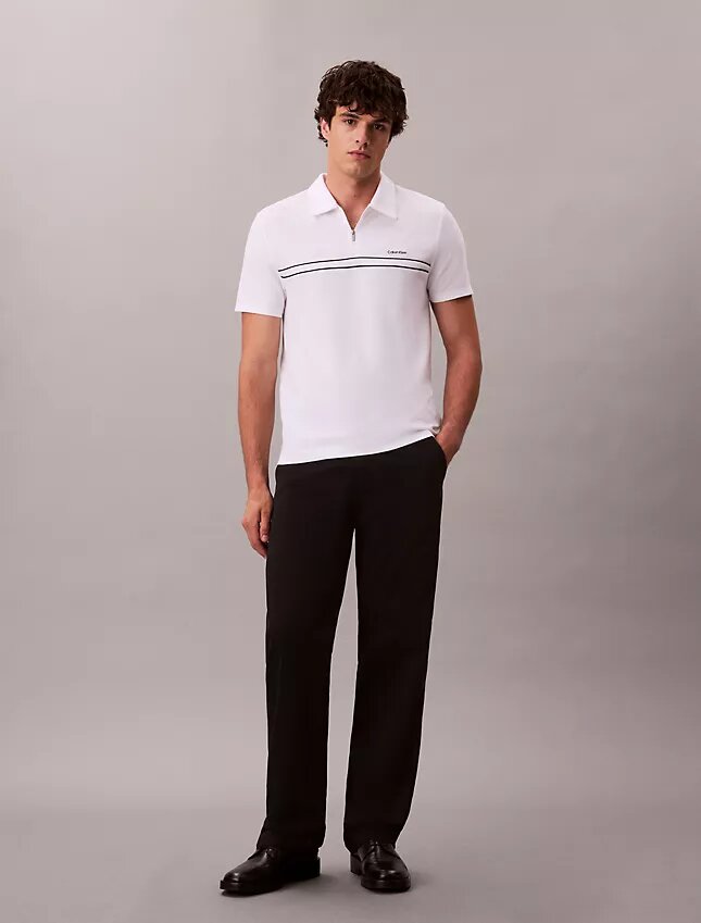 Contrast Piping Quarter Zip Polo Shirt Contrast Piping Quarter Zip Polo Shirt
