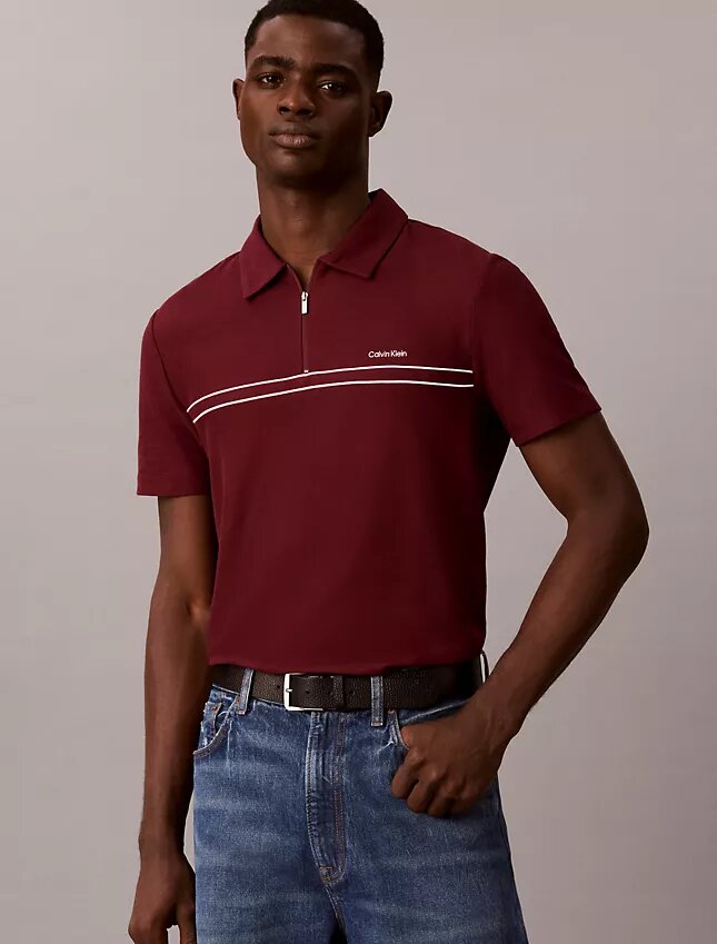 Contrast Piping Quarter Zip Polo Shirt Contrast Piping Quarter Zip Polo Shirt