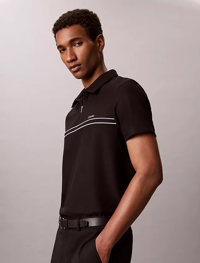 Contrast Piping Quarter Zip Polo Shirt Contrast Piping Quarter Zip Polo Shirt