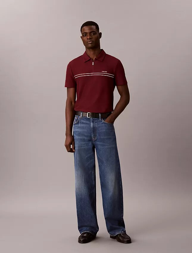 Contrast Piping Quarter Zip Polo Shirt Contrast Piping Quarter Zip Polo Shirt