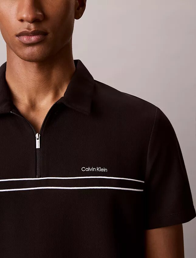 Contrast Piping Quarter Zip Polo Shirt Contrast Piping Quarter Zip Polo Shirt