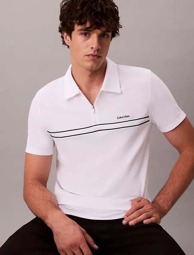 Contrast Piping Quarter Zip Polo Shirt Contrast Piping Quarter Zip Polo Shirt