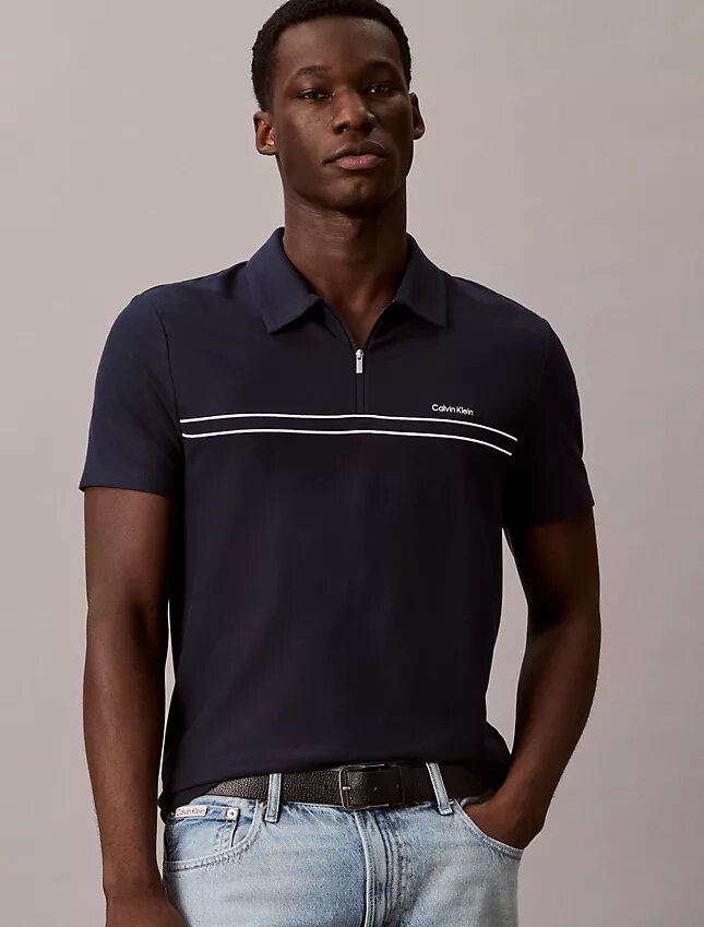 Contrast Piping Quarter Zip Polo Shirt Contrast Piping Quarter Zip Polo Shirt