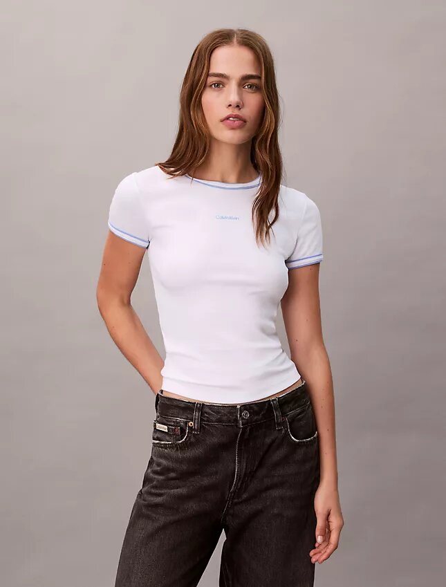 Contrast Trim Rib Logo Graphic Baby Tee Contrast Trim Rib Logo Graphic Baby Tee