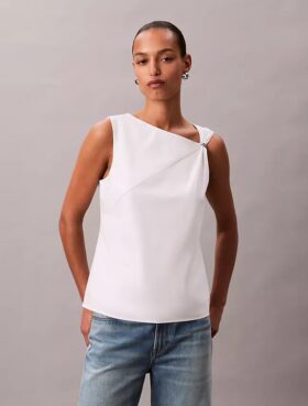 Cotton Asymmetric Drape Sleeveless Top Cotton Asymmetric Drape Sleeveless Top