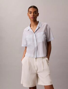Cotton Blend Relaxed Button-Down Shirt