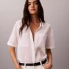 Cotton Blend Relaxed Button-Down Shirt
