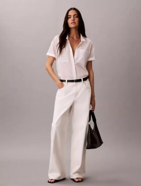 Cotton Blend Relaxed Button-Down Shirt