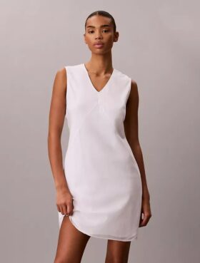Cotton Blend V-Neck Mini Dress