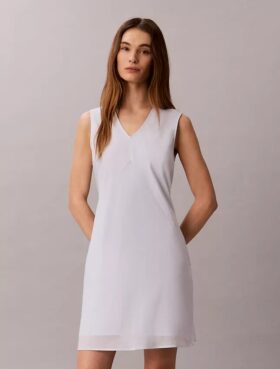 Cotton Blend V-Neck Mini Dress