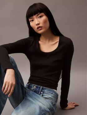 Cotton Contour Rib Slim Fit Long Sleeve T-Shirt Cotton Contour Rib Slim Fit Long Sleeve T-Shirt