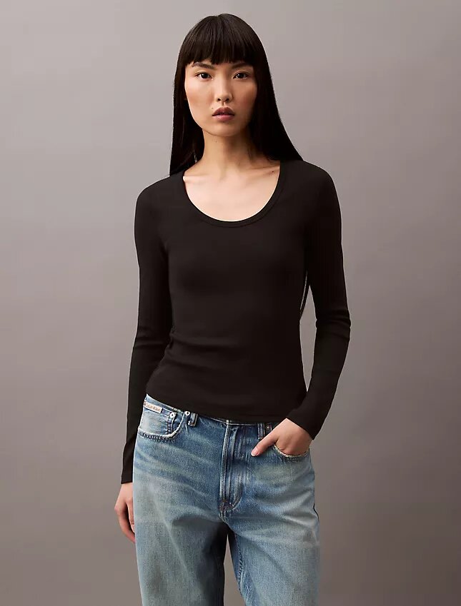 Cotton Contour Rib Slim Fit Long Sleeve T-Shirt Cotton Contour Rib Slim Fit Long Sleeve T-Shirt