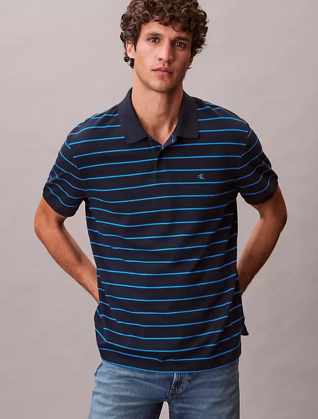 Cotton Pique Stripe Classic Polo Shirt Cotton Pique Stripe Classic Polo Shirt
