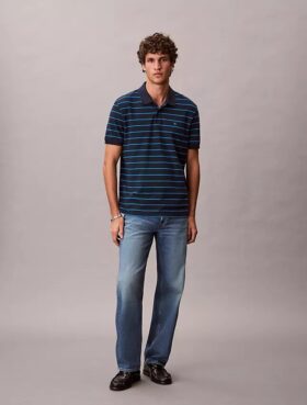 Cotton Pique Stripe Classic Polo Shirt