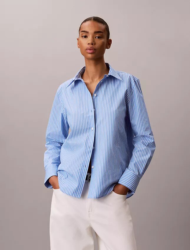 Cotton Poplin Emblem Logo Stripe Button-Down Shirt Cotton Poplin Emblem Logo Stripe Button-Down Shirt