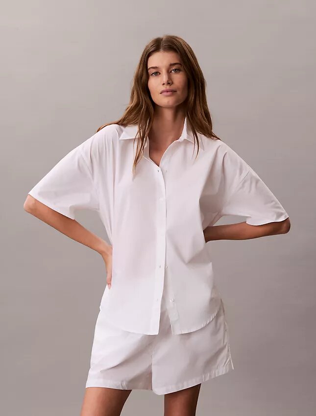 Cotton Poplin Relaxed Short Sleeve Sleep Shirt Cotton Poplin Relaxed Short Sleeve Sleep Shirt