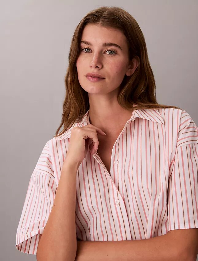 Cotton Poplin Relaxed Short Sleeve Sleep Shirt Cotton Poplin Relaxed Short Sleeve Sleep Shirt