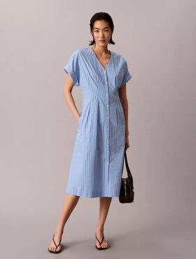 Cotton Poplin Stripe Midi Dress